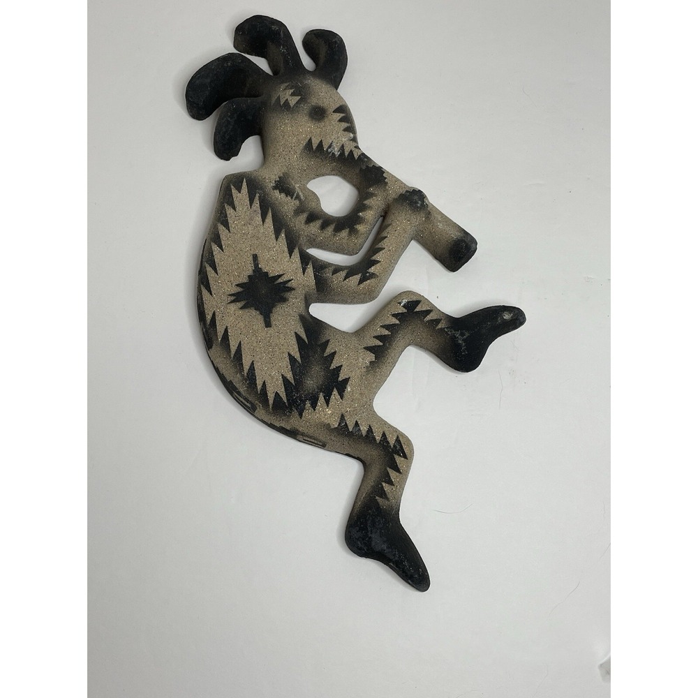 Kokopelli Wall Hanging Art With Flute Clay Ceramic Vintage Glitter Tan Black